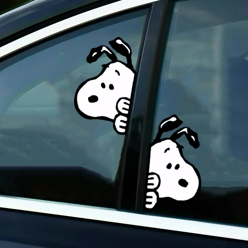 Snoopy Cartoon Car Sticker Scratch Cover for Side Window and Rear Windshield Decoration Creative Electric Vehicle Decal