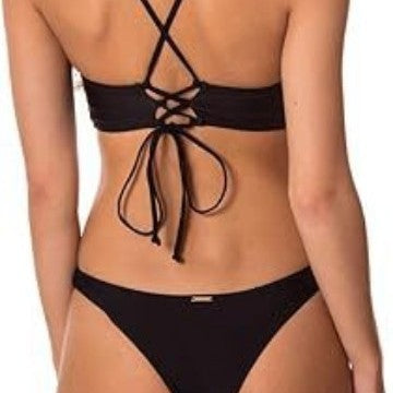 Bikini Set Black Backless Swimwear Solid Color Two-Piece Swimsuit