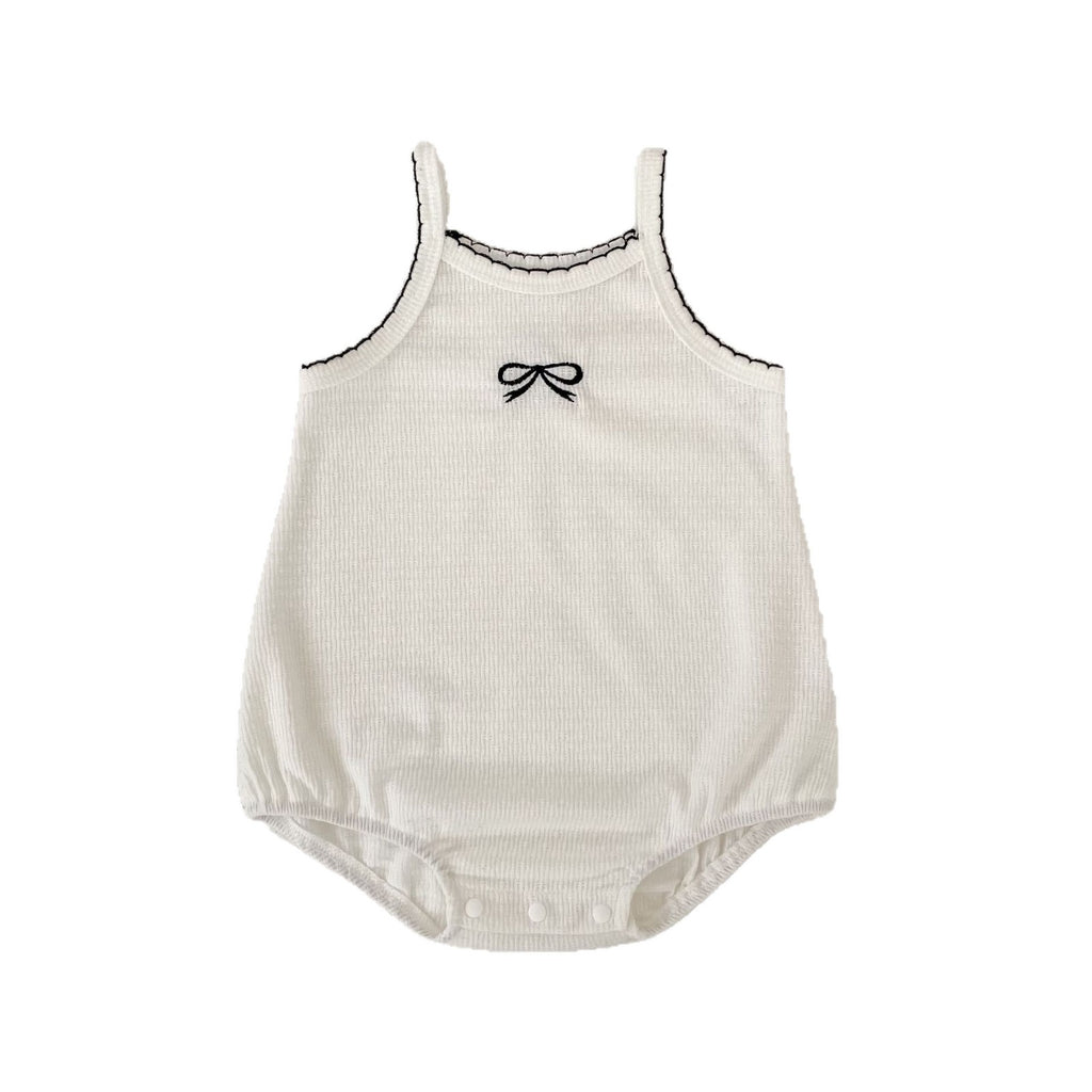 Simple Butterfly Knot Baby Romper for Girls, Breathable Summer Infant Onesie with Strap Design