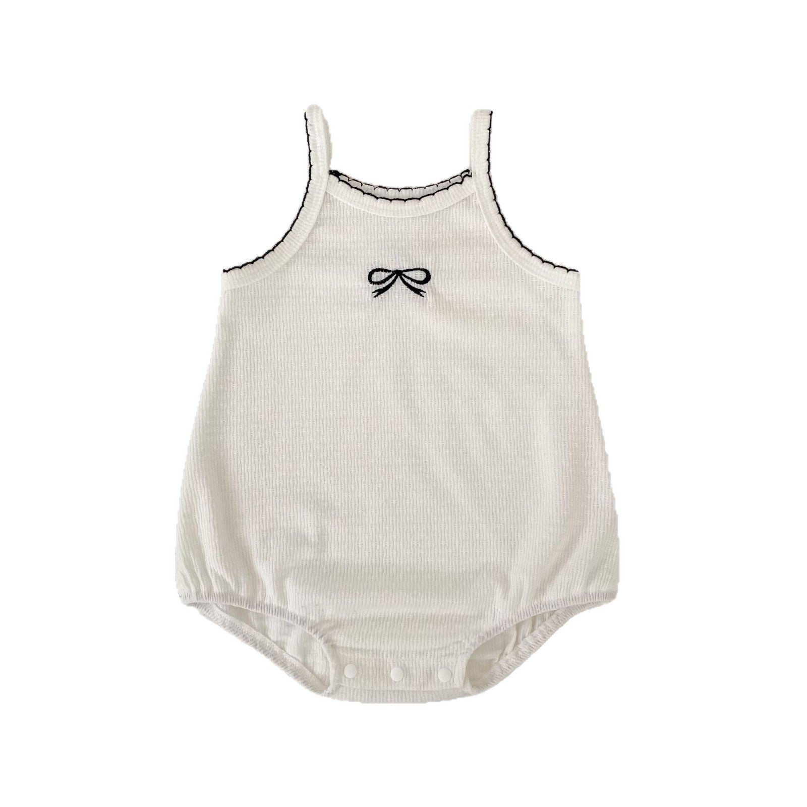 Simple Butterfly Knot Baby Romper for Girls, Breathable Summer Infant Onesie with Strap Design