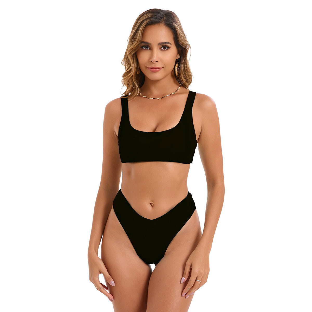 High waisted vest with double-sided denim color bikini