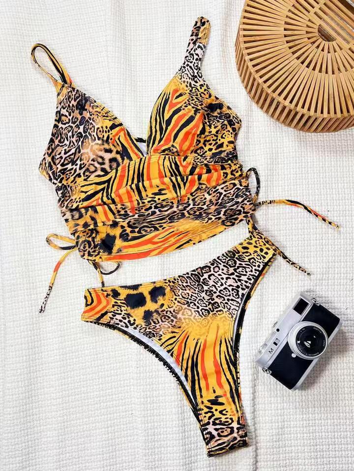 Bikini Women's Two-Piece Swimsuit with Adjustable Straps Digital Print Swimwear