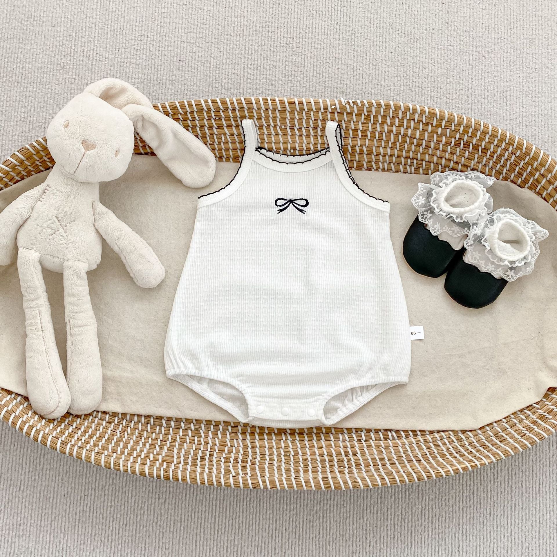 Simple Butterfly Knot Baby Romper for Girls, Breathable Summer Infant Onesie with Strap Design