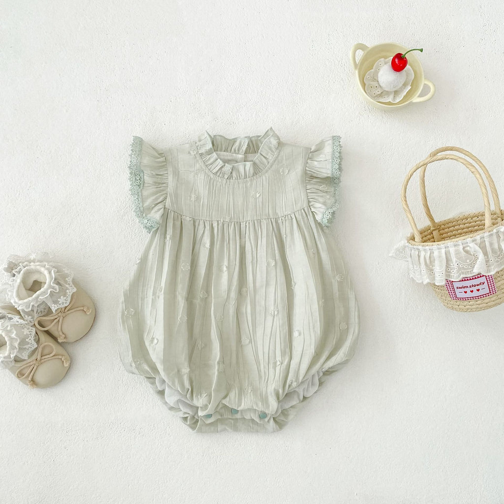 Cute Solid Color Summer Baby Sleeveless Romper with Stand-up Collar for Girls
