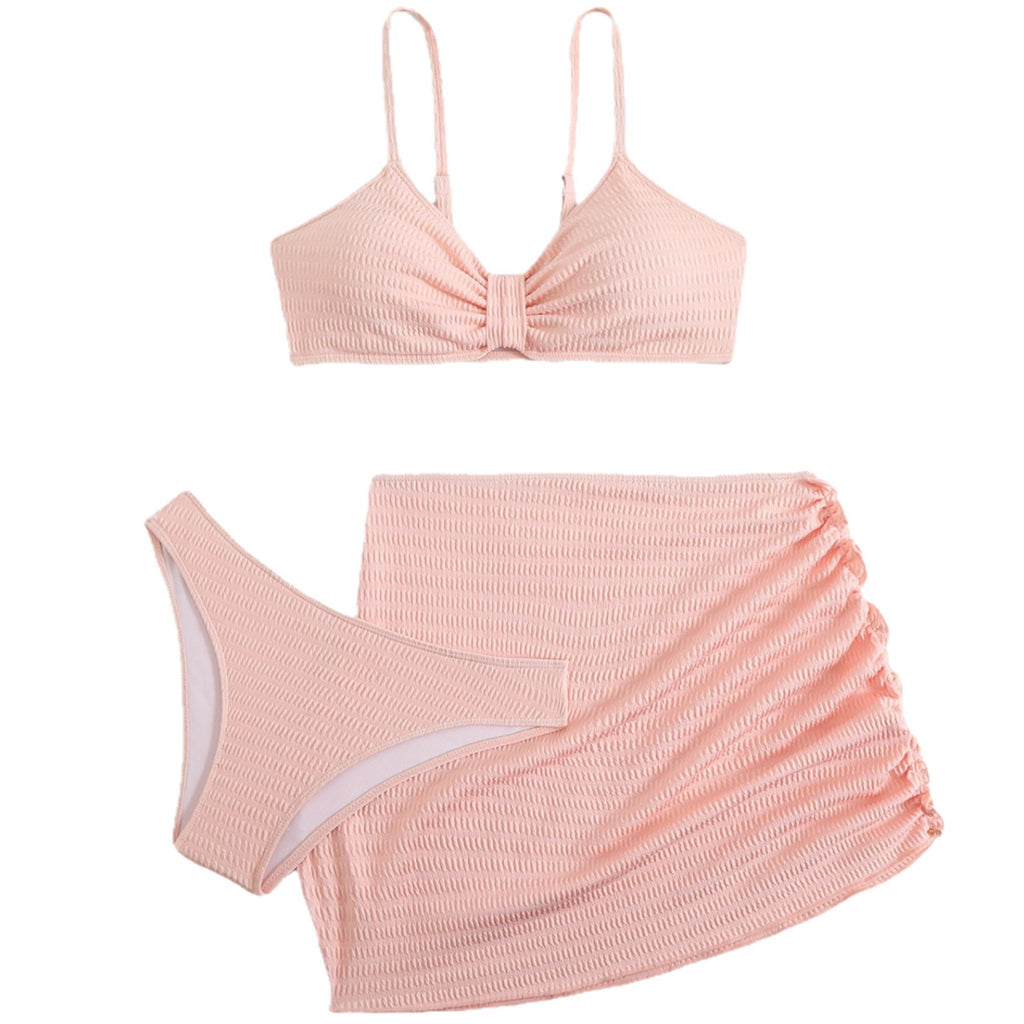 Solid color bikini three piece set