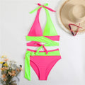 Color blocked deep V-strap colorful bikini