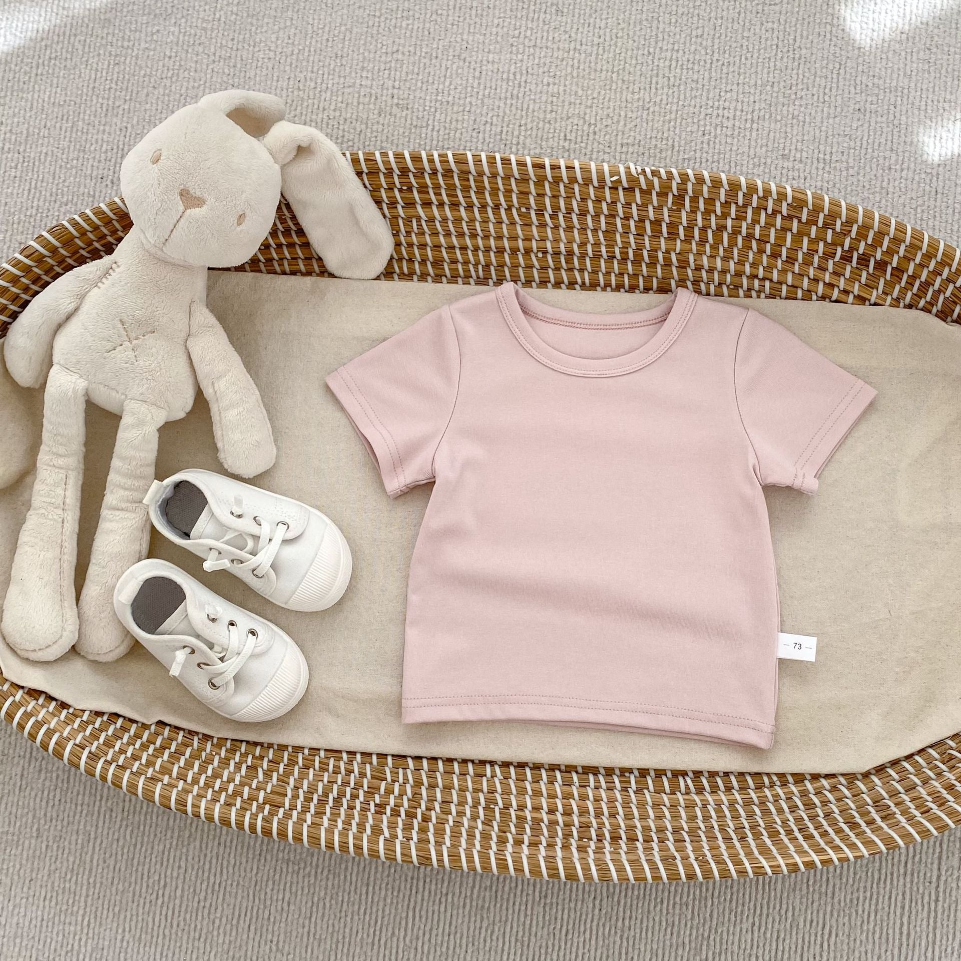 Casual Solid Color Round Neck Short Sleeve T-Shirt for Kids Boys and Girls
