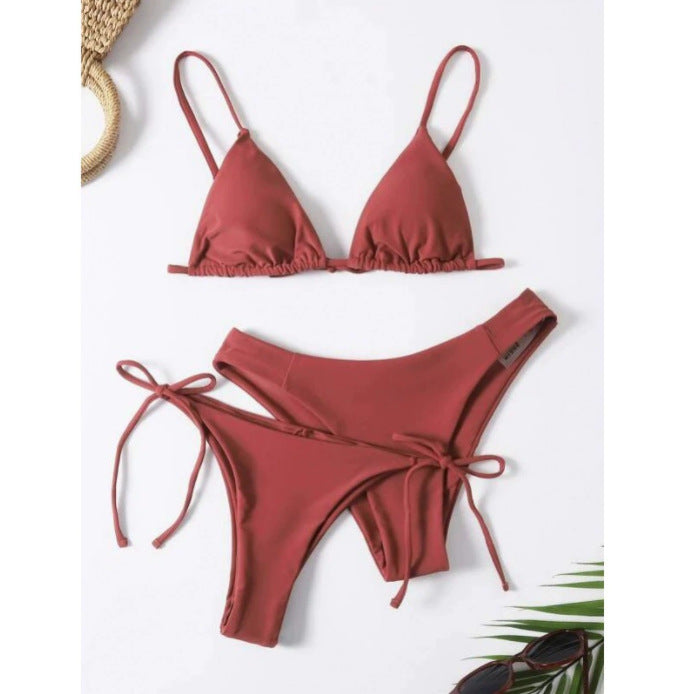 Split swimsuit women's solid color three-point bikini