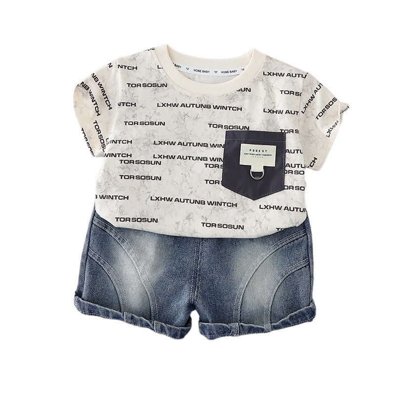 Color blocking pocket round neck top shorts set