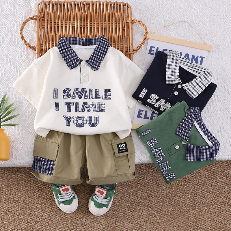 Collar short sleeved top pocket shorts set