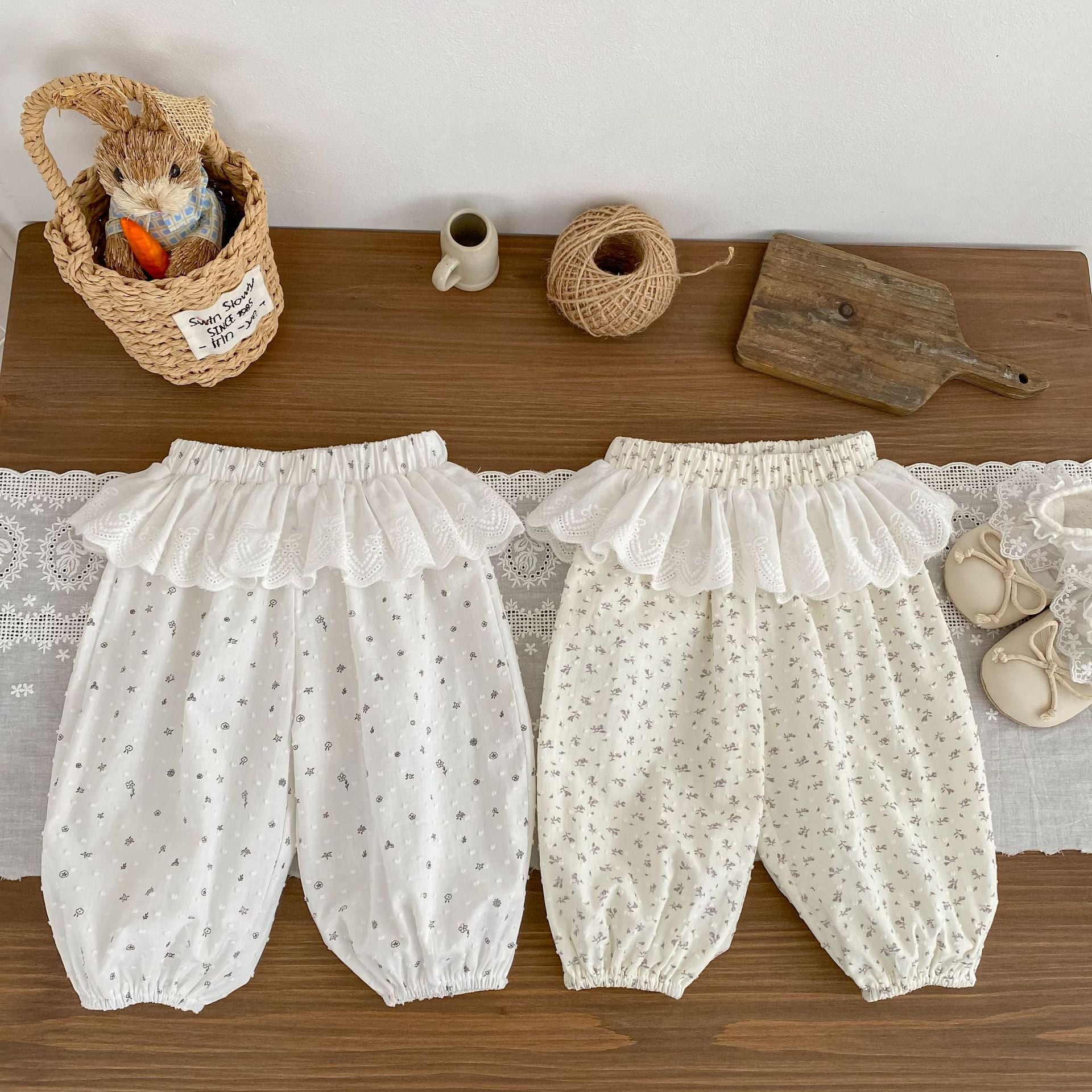 Girls Summer Floral Mosquito-Proof Pants, Elastic Cuff Lantern Pants, Lightweight Air-Conditioned Trousers