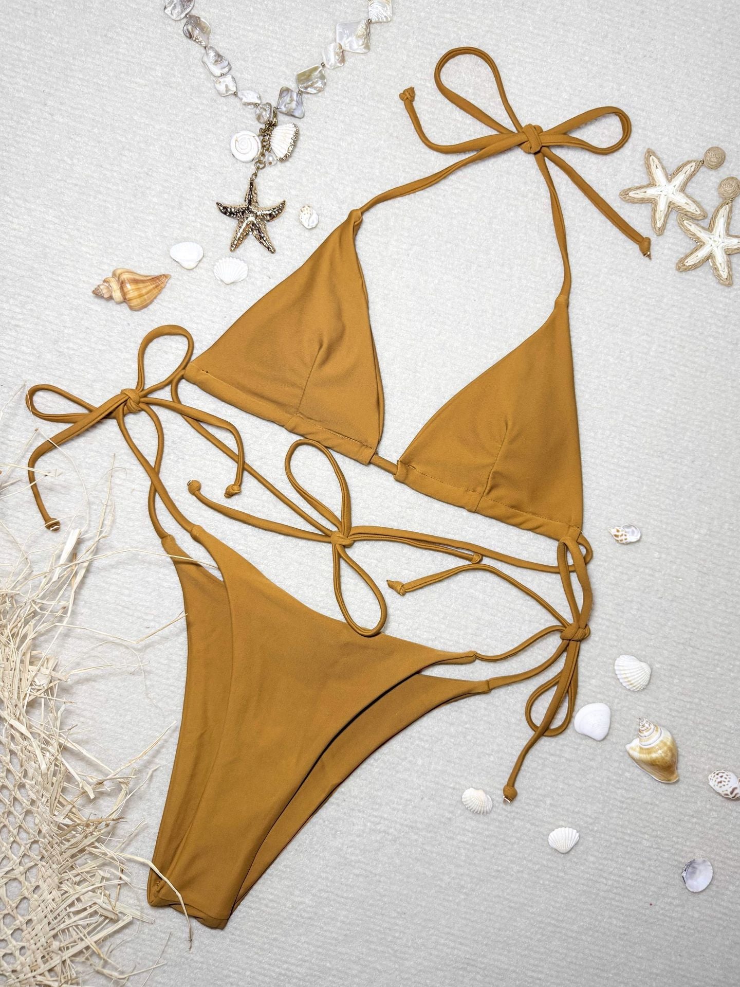 Swimsuit women's three-point sexy bikini solid color strap swimsuit