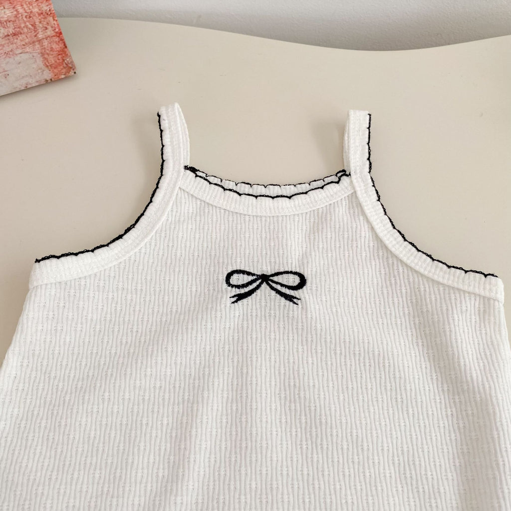 Simple Butterfly Knot Baby Romper for Girls, Breathable Summer Infant Onesie with Strap Design