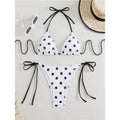 Wave point lace up neck hanging bikini