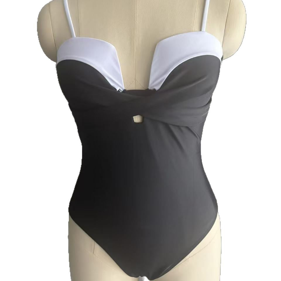 One-Piece Triangular Swimwear Slimming Bodycon Small Bust Enhancing Swimming Costume Wholesale
