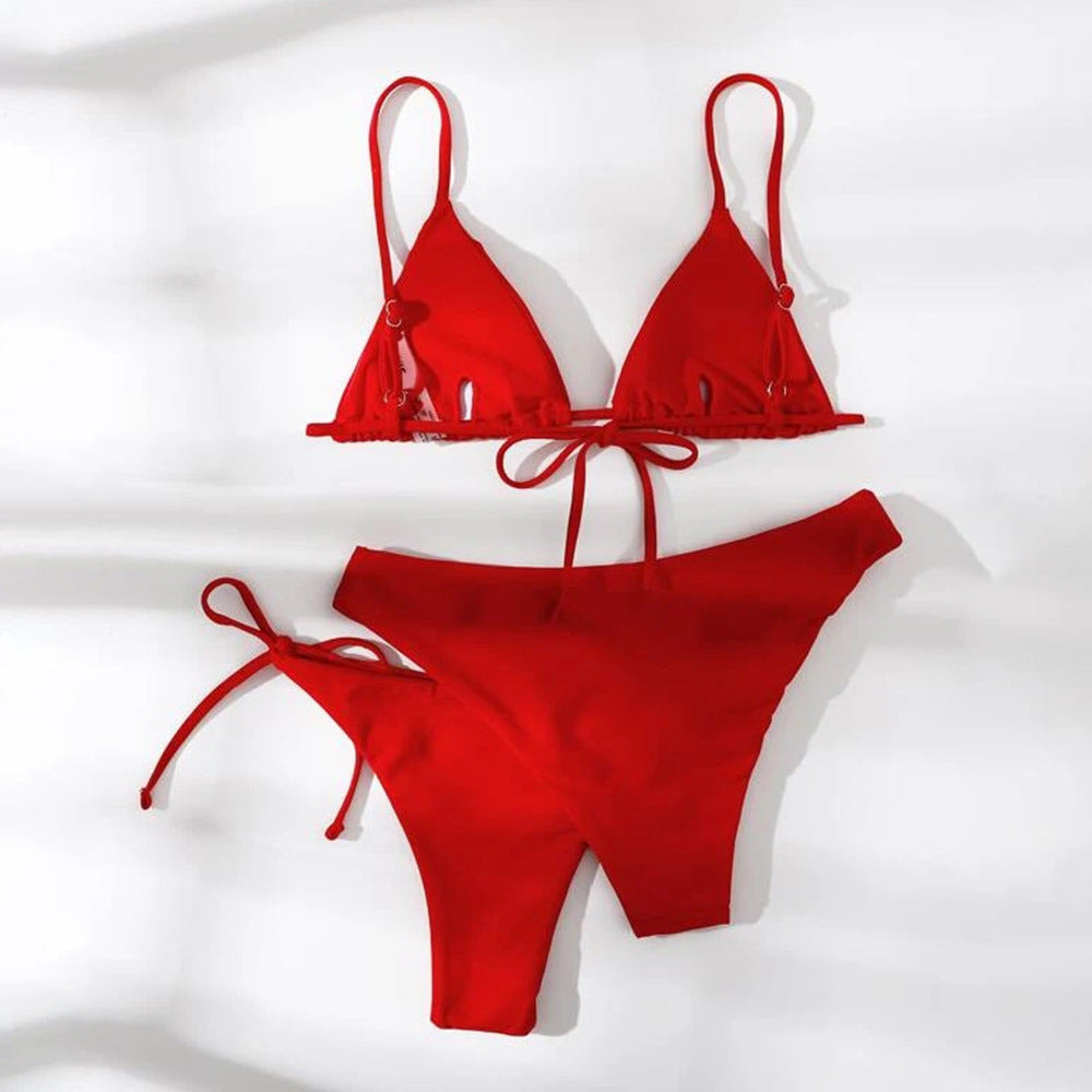 Split swimsuit women's solid color three-point bikini