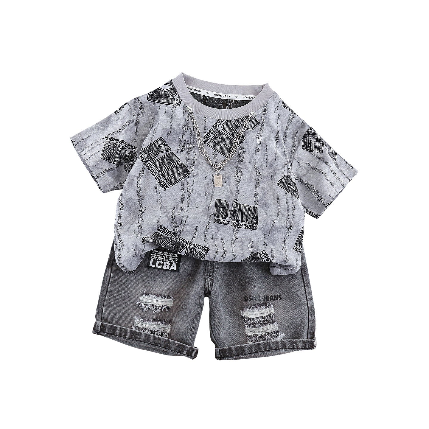 Round neck hanging chain short sleeved top and shorts set