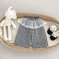Girls' Summer Lightweight Breathable Wide-Leg Pants with Lace Trim, Three-Color Plaid, Bow Detail, Versatile 9/10th Length Trousers