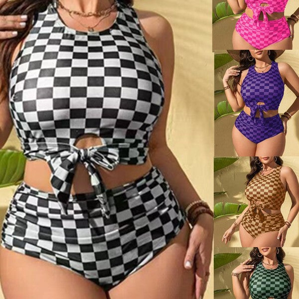 Chic Checkered Print Bikini Set Women's Two-Piece Swimsuit Swimwear