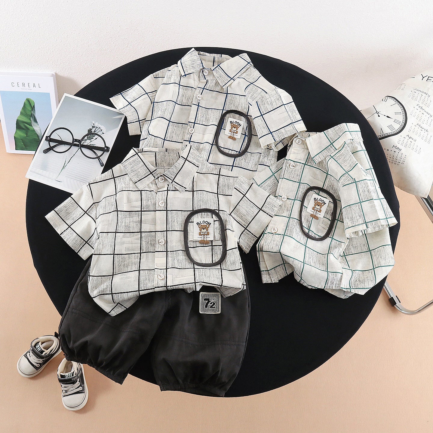 Short sleeved pocket striped top short sleeved set