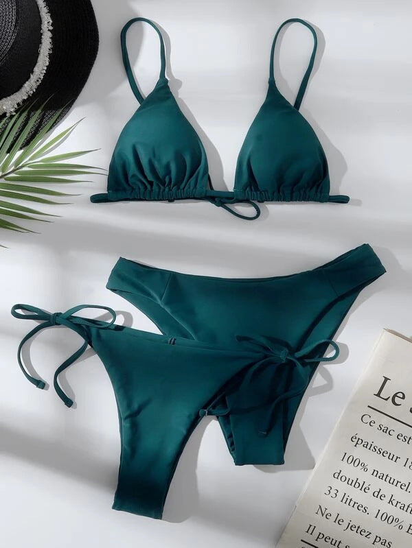 Split swimsuit women's solid color three-point bikini
