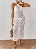 Ladies Beach Dress Women's Sexy Backless Hollow Dress Bikini Cover-Up
