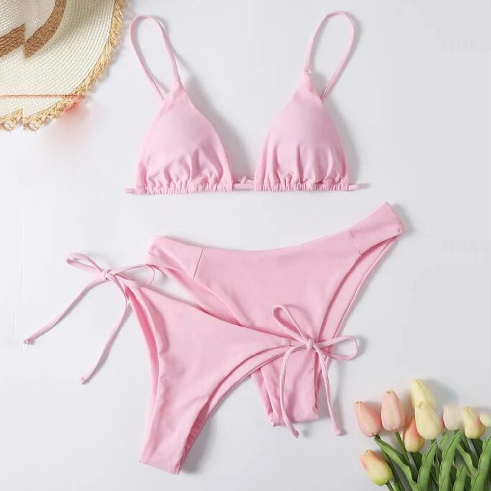 Split swimsuit women's solid color three-point bikini