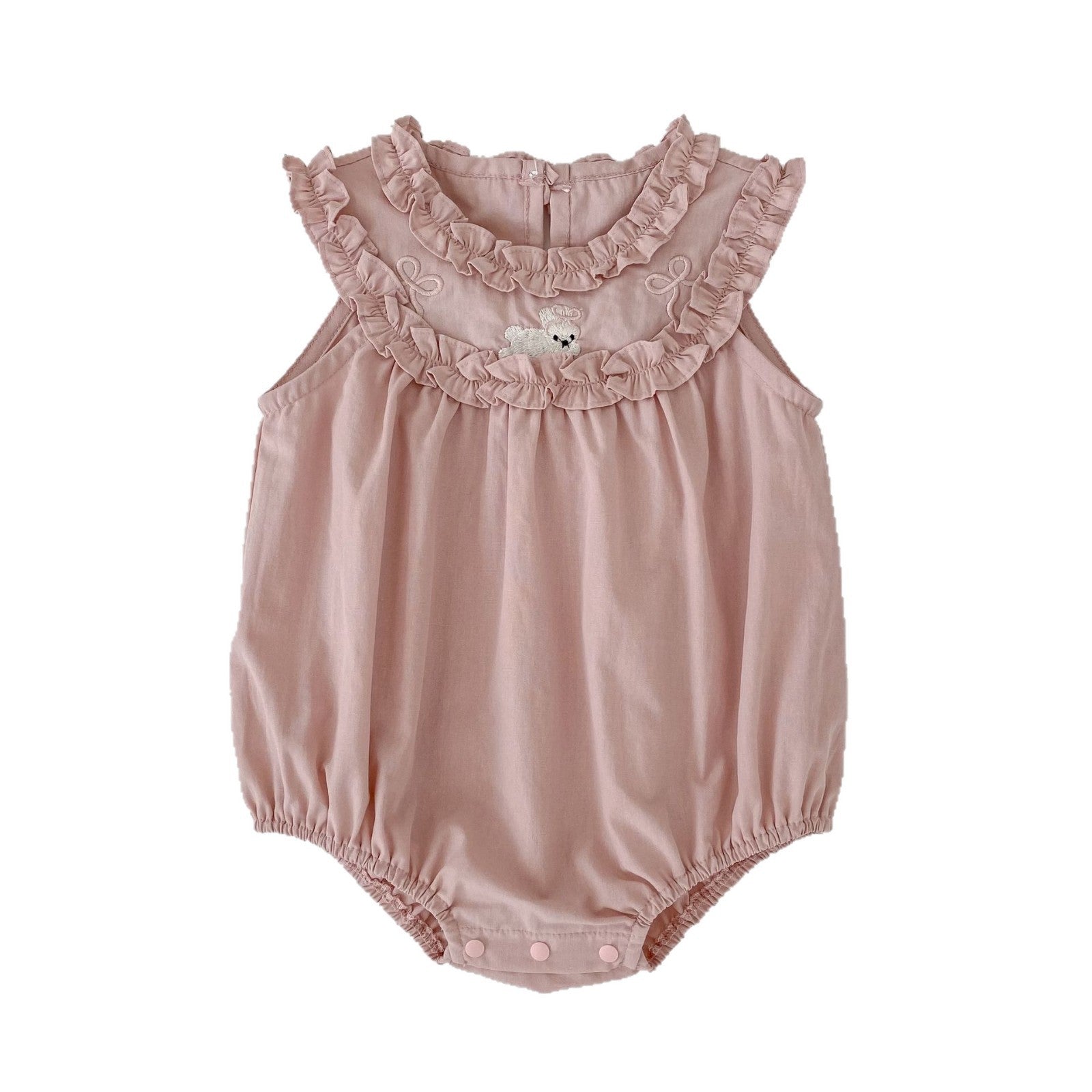 Sleeveless Newborn Romper Lightweight Baby Lace Onesie Girl Bunny Embroidery Crawling Suit