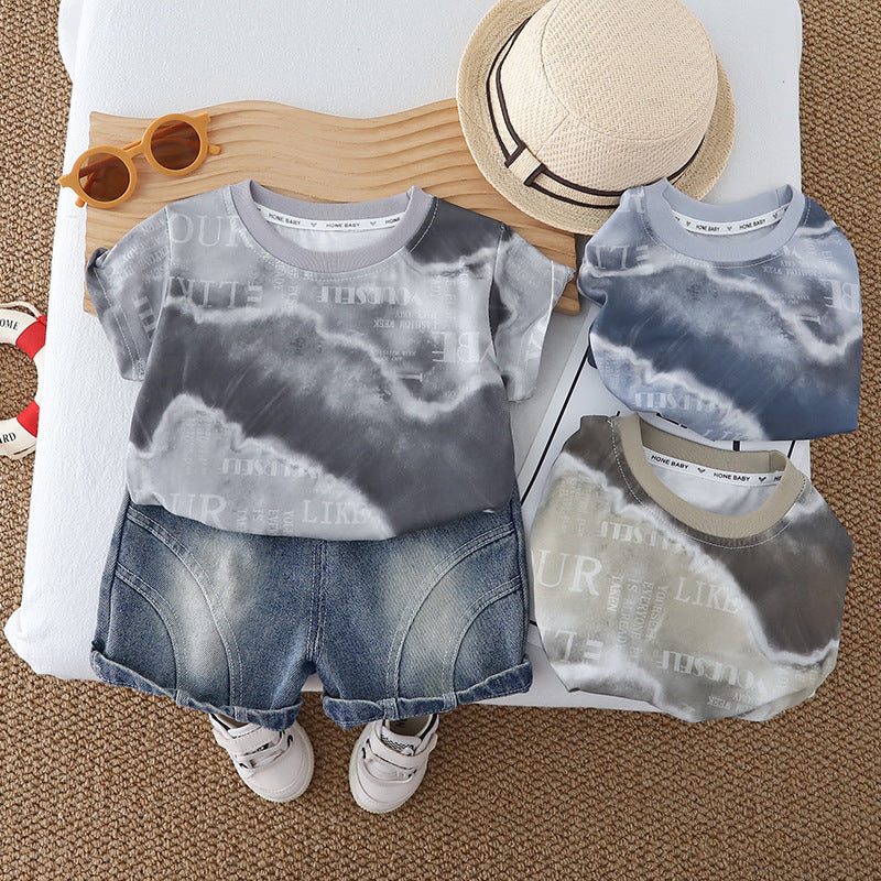 Short sleeved round neck top and shorts set
