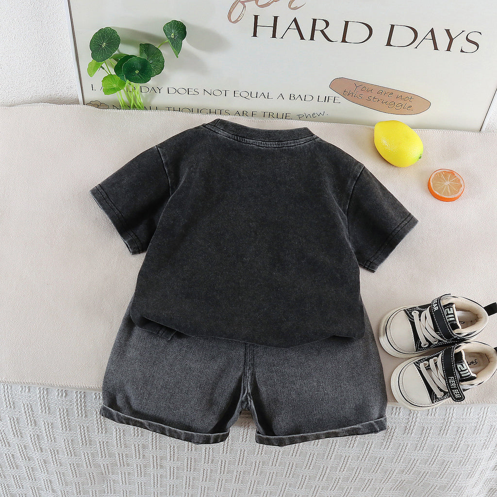 Embroidered letter top and shorts set on chest