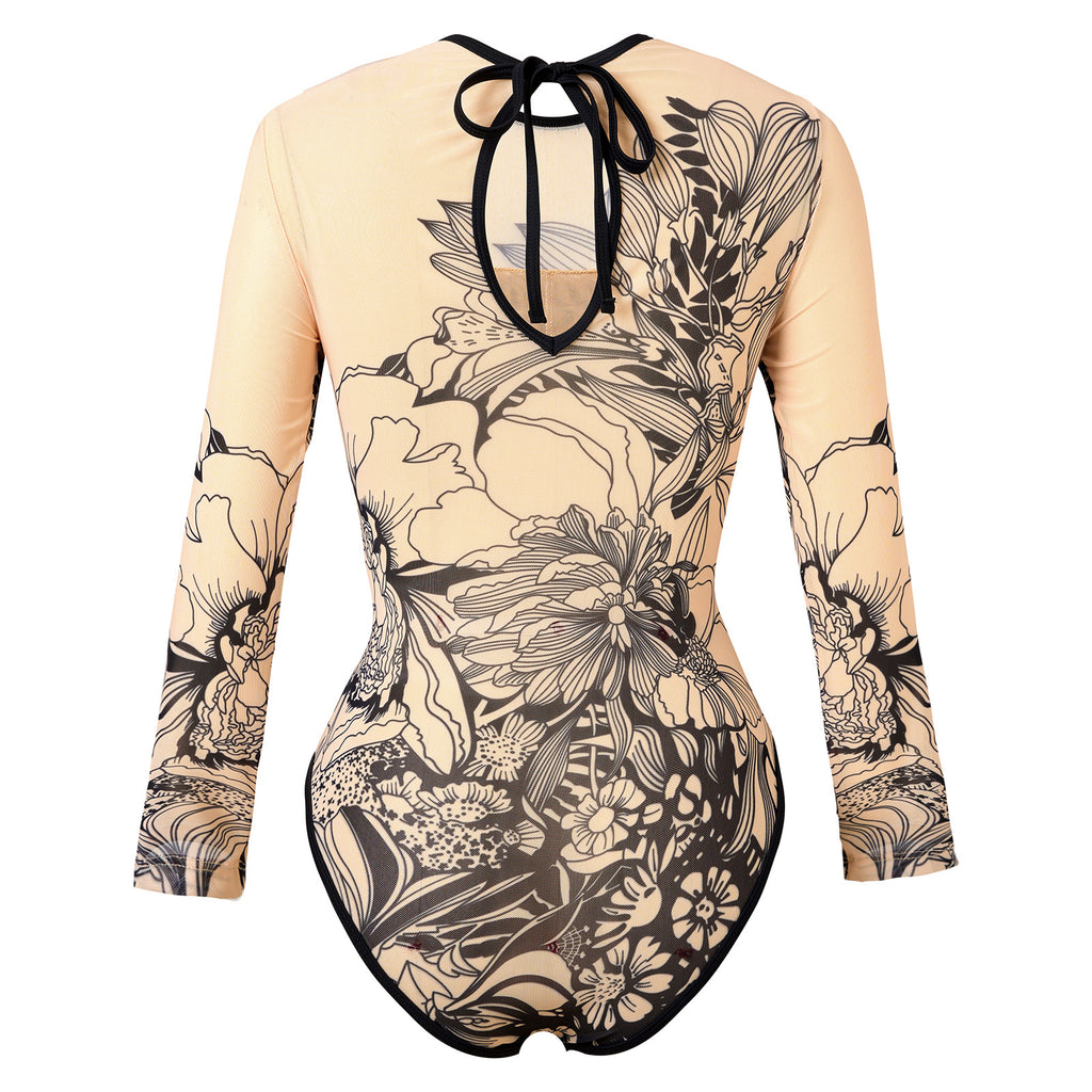 Long Sleeve Sport Surfing Suit with Cover-Up, Quick-Dry Fitted Backless Design