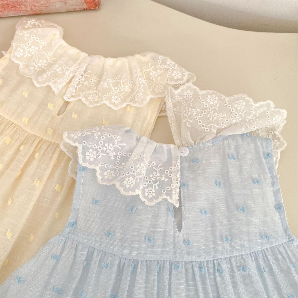 Girls' Summer Fresh Floral Print Sleeveless Dress with Lace Collar, Princess Style Ruffled Bodysuit Dress