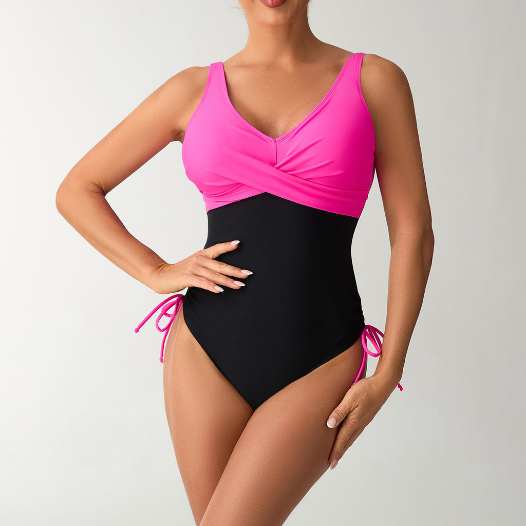 Colorful Bikini One-Piece Swimsuit with Cross-Strap Design for Women