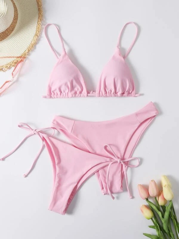 Split swimsuit women's solid color three-point bikini