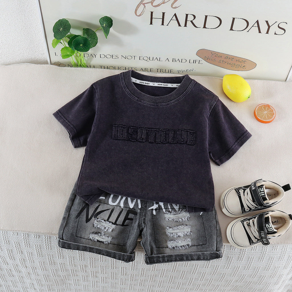 Embroidered letter top and shorts set on chest