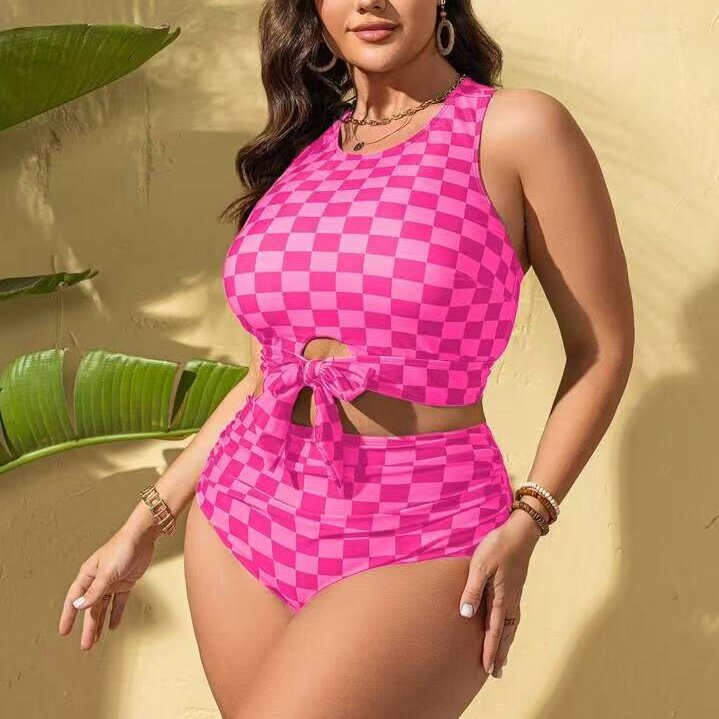 Chic Checkered Print Bikini Set Women's Two-Piece Swimsuit Swimwear