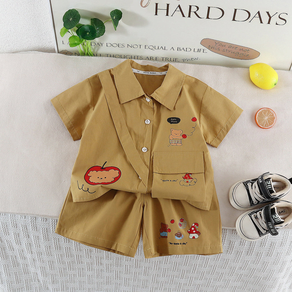 Short sleeved cartoon shirt shorts set
