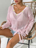 Ladies V-Neck Knit Sweater with Hollow-Out Design Cover-up