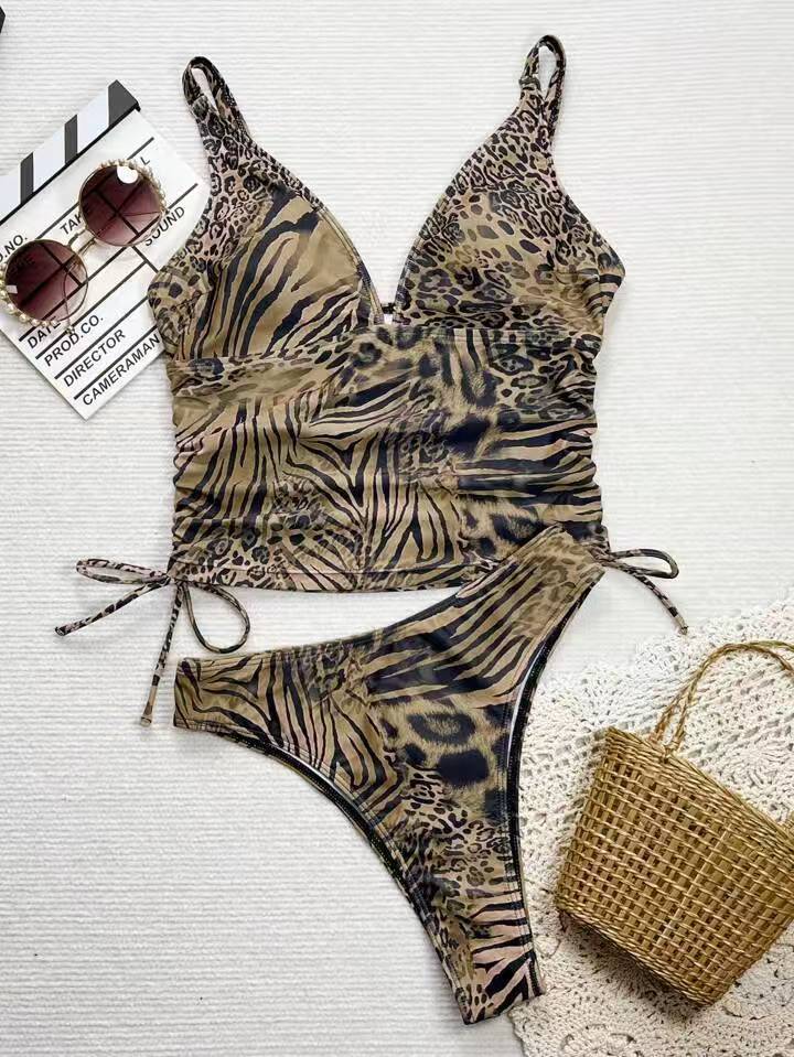 Bikini Women's Two-Piece Swimsuit with Adjustable Straps Digital Print Swimwear