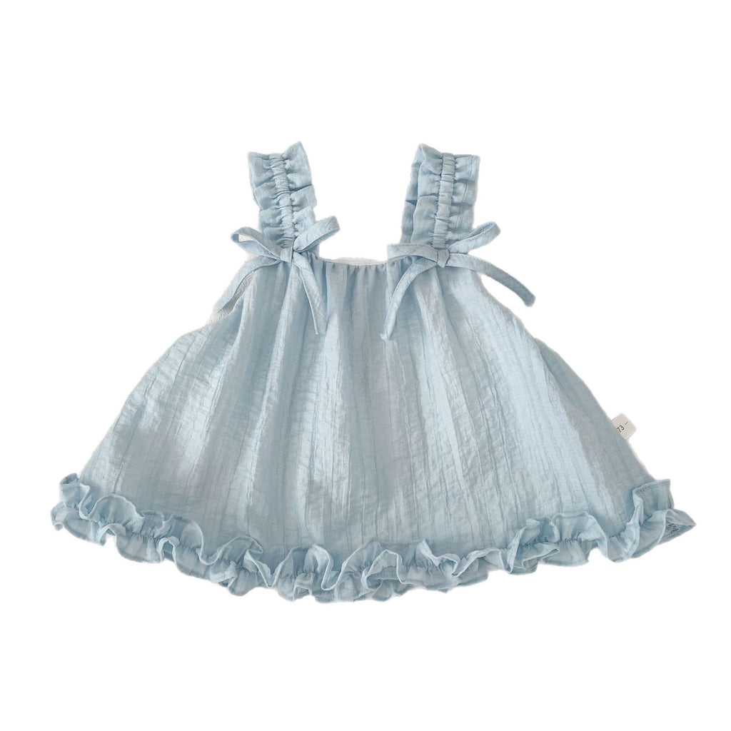 Cute Butterfly Bow Sleeveless Blouse for Girls, Thin Floral Lace Princess Style Top