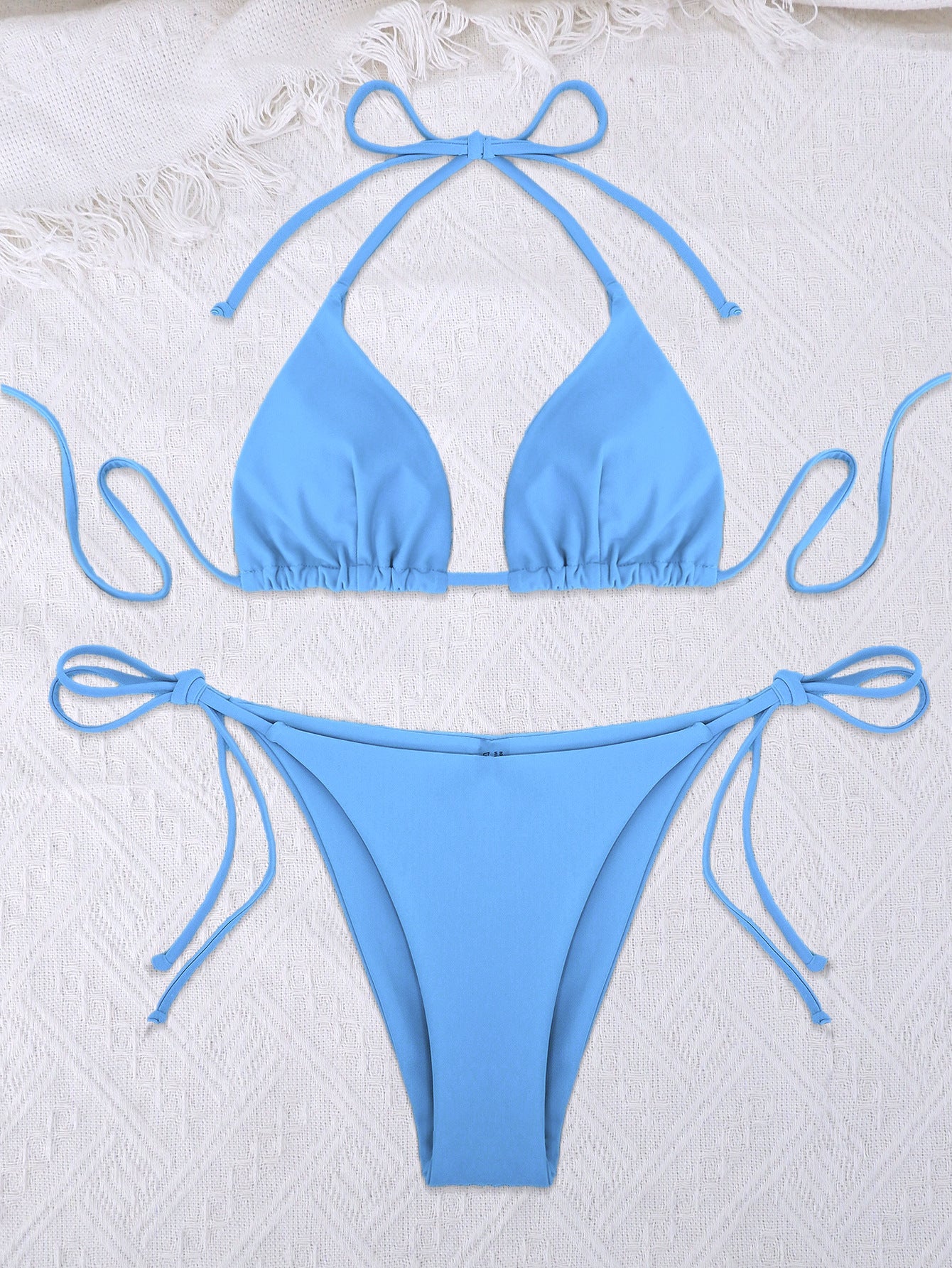 Swimsuit women's three-point sexy bikini solid color strap swimsuit