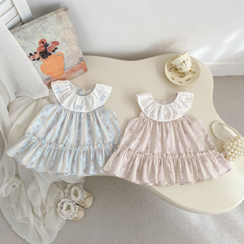 Cute Baby Girl Dress with Peter Pan Collar, Sleeveless Floral Summer Dress for Toddler Girls, Lightweight Princess Style Dress