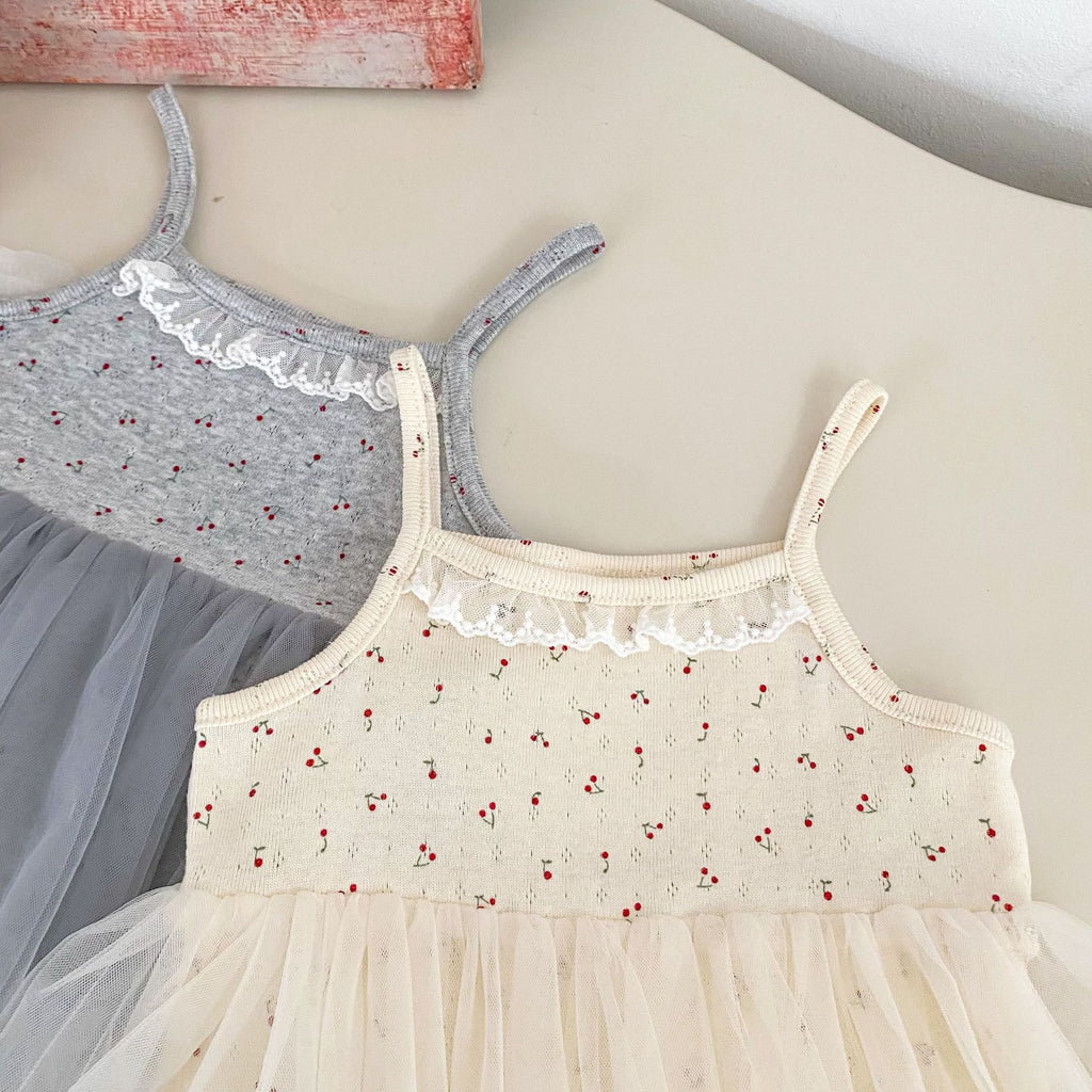 Cute Floral Tulle Romper for Baby Girls Summer Sweet Strap Bodysuit 100 Days Princess Dress Baby Clothes