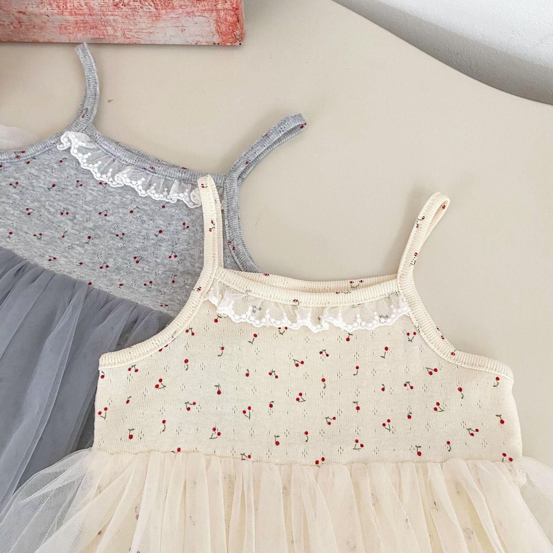 Cute Floral Tulle Romper for Baby Girls Summer Sweet Strap Bodysuit 100 Days Princess Dress Baby Clothes